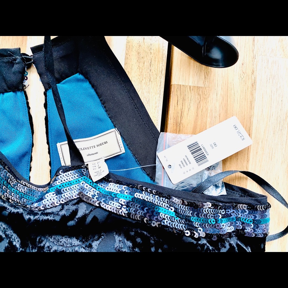 Velvet Sequins Black Dress Size 00